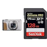 Canon PowerShot SX740 HS Digitalkamera (20,3 MP, 40-Fach optischer Zoom, 7,5cm (3 Zoll) Display, DIGIC 8), Silber & SanDisk Extreme Pro SDXC UHS-I Speicherkarte 128GB (V30, 170 MB/s, U3)