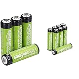 Amazon Basics AA-Batterien, wiederaufladbar, vorgeladen, 4 Stück (Aussehen kann variieren) & AAA-Batterien, wiederaufladbar, vorgeladen, 8 Stück (Aussehen kann variieren)