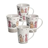 SPOTTED DOG GIFT COMPANY - Kaffeebecher Kaffeetassen it Katzen-Motiven - bunte Keramiktassen - Geschenke für Katzenliebhaber - 4er-Set