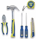 Werkzeug-Set - 6 Teile - Hammer, Maßband, Messer, Schraubendreher und Zangen
