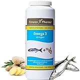 FITNESS PHARMA Fischöl Kapseln mit Ingwer-Extrakt I Omega 3 Kapseln 180 Stk. à 1000 mg mit EPA & DHA | unterstützt die Herzfunktion | Nahrungsergänzungsmittel für Erwachsene I Laktosefrei & glutenfrei