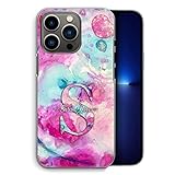 Personalisierte Handyhülle für Apple iPhone 11 (2019) (A2221) (6,1 Zoll), Custom Plastic Hard Phone Cover Initial Name Pink Blue Swirl Marble Phone Case Initial Phone Case