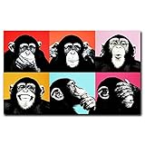 Lustiger Affe, Wandkunst, Leinwand, Gemälde, Graffiti-Kunst, Poster und Drucke, Tiere, Pop-Art-Bilder für Kinderzimmer, Wanddekoration, 40 x 60 cm (16 x 24 Zoll) mit Rahmen