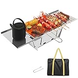 Dripex BBQ Campinggrill Edelstahl Faltbare Klappgrill Klein Holzkohlegrill Outdoor Picknickgrill für Camping Grillparty Reisen (Silber: 65 x 25 x 14cm)