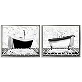 Stupell Industries Conrad Knutsen Marmor-Klauenfuß-Einweichwanne, gerahmt, Leinwand-Kunst-Set, Design von Conrad Knutsen, grauer Floater-Rahmen, 53,3 x 43,2 cm, 3-teilig