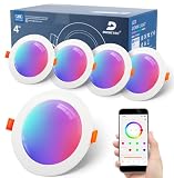 Smartee LED Spots RGB, LED Einbaustrahler 230V Flach, Alexa Kompatibel, Bluetooth Deckenspots Farbwechsel 10W 1000LM, IP44 Einbauleuchten Weiß Dimmbar mit App Steuerung, Deckenstrahler DT