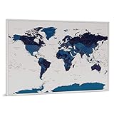 Trip Map Pinnwand Weltkarte - Leinwand Weltkarte Pinnwand mit Pins - Blau Marineblau Farben - zur Personalisierung - Gerahmte Weltkarte zum Pinnen - 150x100 cm; 120x80 cm; 100x70 cm Größen