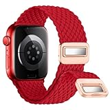 Nepfaivy Geflochtenes Armband Kompatibel mit Apple Watch Armband 45mm 44mm 49mm 42mm, Nylon Elastisches Band mit Magnetischer Schnalle für iWatch Series 9/8/SE/7/6/5/4/3/2/1/Ultra(M, Rot)