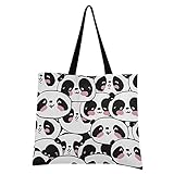 LDIYEU Niedliche Tierbaby-Panda-Karikatur Einkaufstasche Faltbar Wiederverwendbare Tragbare Aufbewahrung Stofftasche Dauerhaft Handtasche für Frauen Mädchen