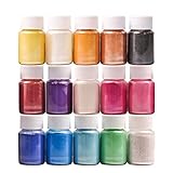 DEWEL 15er×10ml Epoxidharz Farbe, Metallic Farbe Resin Pulverfarbe Seifenfarbe Pigmentpulver Mica Pulver Powder zur Farbherstellung