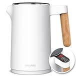 Arendo - Wasserkocher Edelstahl mit Temperatureinstellung - 45°C-100°C - 1.5 Liter - Doppelwand - BPA frei - Warmhaltefunktion - Teekocher mit Temperaturanzeige - Griff Cool Touch - weiß