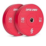 Capital Sports Nipton 2021 Gewichte Hantel - Hantelscheiben mit Stahlinnenring, Gewichtsscheiben mit 50,4 mm Aufnahmeöffnung, Hartgummi, 2 x 25 kg, Rot