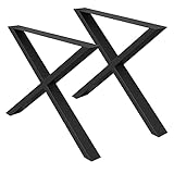 ECD Germany 2X Tischbeine X-Design X-Form, 60 x 72 cm, Schwarz, pulverbeschichtete Stahl, Industriedesign, Metall Tischkufen Tischuntergestell Tischgestell Möbelfüße, für Esstisch Schreibtisch