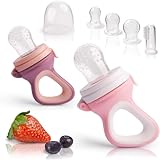 iFancy 2 Fruchtsauger für Baby & Kleinkind + 6 Ersatz-Sauger in 3 Größen | Aus hygienischem Silikon - Sicher & BPA-frei | Beißring für Obst, Gemüse, Brei Beikost & Co. | Zahnungshilfe | Rosa/L