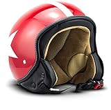 SOXON® SP-301 Star „Red“ · Jet-Helm · Motorrad-Helm Roller-Helm Scooter-Helm Moped Mofa-Helm Chopper Retro Vespa Vintage Pilot Biker Helmet Brille · ECE 22.05 Schnellverschluss Tasche S (55-56cm)
