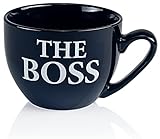 Tasse groß Porzellan 600 ml Jumbotasse bunt XXL Jumbobecher Schwarz Kaffeebecher Kaffeetasse The Boss im Geschenkkarton