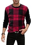 Meilicloth Pullover Herren Winter Rundhals Winterpullover Basic Strickpullover Feinstrick Sweaters Kaschmir Wollpullover Casual Langarmshirts Pullover Männer Pulli Rot M