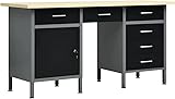 KOIECETA Arbeitstisch mit 6 Schubladen 1 Schrank Höhenverstellbare Füße Werkstatt Werkbank Werktisch Packtisch Schwarz 160x60x85cm S