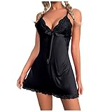 STOREYH Negligee Damen Sexy Nachtwäsche Rückenfrei Spitze Kleid V-Ausschnitt Sleepwear Nachthemd Nachtkleid Erotic Lingerie Babydoll Dessous Unterwäsche Reizwäsche mit String