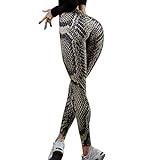 Kavitoz Leggings Damen High Waist Yogahose Slim Fit Schlangenleder-Print Yoga Leggins Bauchweg Jogginghose Yoga Hose Sporthose Straight Bein Sweathose für Laufen Fitness(Khaki,S)