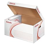 Esselte Standard Archiv- und Transport-Container, Mit Klappdeckel, Ablagebox für Esselte Archiv-Schachteln 6 x 80 mm/5 x 100 mm, Aufbewahrungsbox mit geometrischem Design, Weiß/Rot, 128900