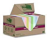 Post-it Super Sticky 100 % Recycling Notes, 12 Blöcke, 70 Blätter pro Block, 47.6 mm x 47.6 mm, Pink, Grün, Blau, Violett, Gelb - Extra starke Haftnotizen aus 100 % Recyclingpapier
