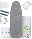 lamodo® - Bügelbrettbezug 120x40 für Dampfbügeleisen aus 100% Baumwolle mit extra Dicker Polsterung inkl. Bügeltuch - Gummizug und Spannern + Bügeltipps - M