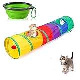 Regenbogen Katzenschlauch mit Ball Anhänger Tube, Tunnel für Katzen, faltbar, mit 2 Löchern, für Katzen, Kaninchen (25 x 120 cm, 300 g)