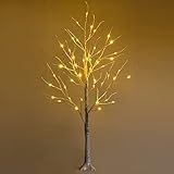 COSTWAY 120/180cm LED Lichterbaum, Birkenbaum mit warmweißen LED-Leuchten, künstlicher Weihnachtsbaum, Tannenbaum, Christbaum, Kunstbaum, Dekobaum (120cm)