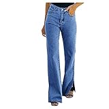 Ykghfd Damen-Jeans, weites Bein, hohe Taille, ausgestellt, Retro-Denim-Hose, dunkelblau, XXL
