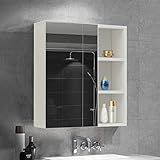 OFCASA Badezimmer-Spiegelschrank mit 1 Tür, Wandmontage, Badezimmer-Aufbewahrungsschrank mit verstellbaren Einlegeböden für Badezimmer, Dusche, 45 x 52 x 15 cm