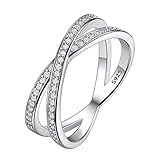 Suplight Ring Damen Silber 925 Zirkonia Eheringe Weissgold Criss Cross Daumenring Herren Silberschmuck schlicht Ringgröße 52
