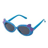 Mädchen-Sonnenbrille, klassisch, niedlich, Retro-Stil, Schleife, Herz, UV400, 3 bis 7 Jahre, Blauer Rahmen, schwarze Gläser