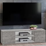 Dmora TV-Schrank mit 2 Türen und 1 Mittelregal, Sideboard, Modernes Wohnzimmerbuffet, 155x40h37 cm, Zementfarbe