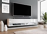 Furnix TV Lowboard Alyx Fernsehschrank Kommode B180 x H34 x T32 cm - mit LED-Beleuchtung, TV-Schrank Sideboard 2 Fächer mit Tür „Push-Click“, 2 offene Ablagen unten, Wandmontage möglich