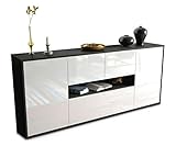 Stil.Zeit Sideboard Olaf, Korpus anthrazit matt, Front Hochglanz Weiß (180x79x35cm) Push-to-Open Technik & L