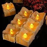 Coospy 12 Stück LED Kerzen mit Timer Flammenlose Tropfendes Wachs, Batteriebetrieben Realistisches Flackern Teelichter für Hochzeit Party Weihnachtsbaum Halloween (Quadrat)