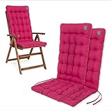 HAVE A SEAT Luxury | Gartenstuhlauflagen - Bequeme Hochlehner Polster Auflage, waschbar bei 95°C, Trockner geeignet, Sitzauflage für Gartenstuhl (2er Set - 120x48x8 cm, Hot-Pink)