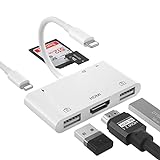 iPhone zu HDMI USB Adapter für iPhone/iPad auf TV, 6 in 1 USB Kamera Adapter auf iPhone/iPad Adapter mit HDMI Adapter, SD & TF Kartenleser, Power Delivery kompatibel mit iPhone/iPad/iPod und mehr