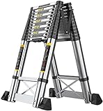 AMnooL Leitern, Teleskopleiter, Klappleiter aus Aluminiumlegierung, ausziehbar, EIN-Knopf-Rückzug für Home-Office-Loft, 330 Pfund/150 kg/8,8 Fuß/8,8 Fuß (14 Fuß/14 Fuß)