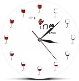 Küche Wandkunst It's Wine Time Wanduhr Quarzuhr Restaurant Silent Reloj Wandbild Rotweinglas Bedruckte Wanduhren Weintrinker Wandkunst