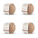 Sensy 100% Recyceltes Baumwollgarn für Amigurumi Stricken und Häkeln, Makramee-Garn, ideal für Decke, Überwürfe, Kissen, Babypuppenprojekte, 4 Knäuel (Nerz)