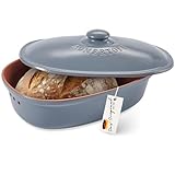 Römertopf Brottopf aus natürlicher Keramik, ideal für die Aufbewahrung von Brot und Gebäck 30x21x14.5cm blau-g