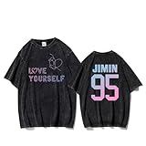 Love Yourself Gewaschene T-Shirts Jungkook Jimin JIN SU-GA RM V J-Hope Support Unisex Baumwoll-T-Shirt for Männer Frauen(Black-Jimin,4XL)