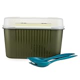 Tupperware Naschkätzchen Schatztruhe 7,3 L olivgrün mit Einsatz box behälter lebensmittel kekse pasta+Allegra Salatbesteck petrol