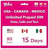 TSIM Prepaid SIM-Karte für die USA für 15 Tage | Unbegrenzte Daten 4G/5G in den USA + 5 GB High Speed in Kanada und Mexiko | unbegrenzte Ortsgespräche + kostenlose eingehende Anrufe/SMS