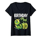 Eidechsenliebhaber 10. Geburtstag Party B-Day 10 Jahre alte Jungen T-Shirt mit V-Ausschnitt