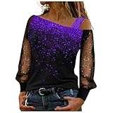 Rave Outfit Damen, Glitzer Shirt Damen Sexy Schulterfrei Pailletten Oberteil Langarmshirt Karneval Pullover Festliche Tshirt Fasching Bluse Elegant Tops Party Silvester Outfit Glitzershirt Rave Kostü