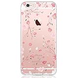 Oveo kompatibel mit iPhone 6 Plus / 6S Plus Hülle, Dolce Vita Serie Transparente Silikon Handyhülle Accessoires für Damen/Mädchen, Durchsichtig mit Rosa Rose Pink Blumen Muster