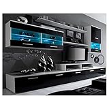 Skraut Home – Wohnzimmermöbel – 194 x 250 x 42 cm – LED-Beleuchtungssystem – Modell Alfa II – große Speicherkapazität – moderner Stil – Ausführung in Weiß/Schw